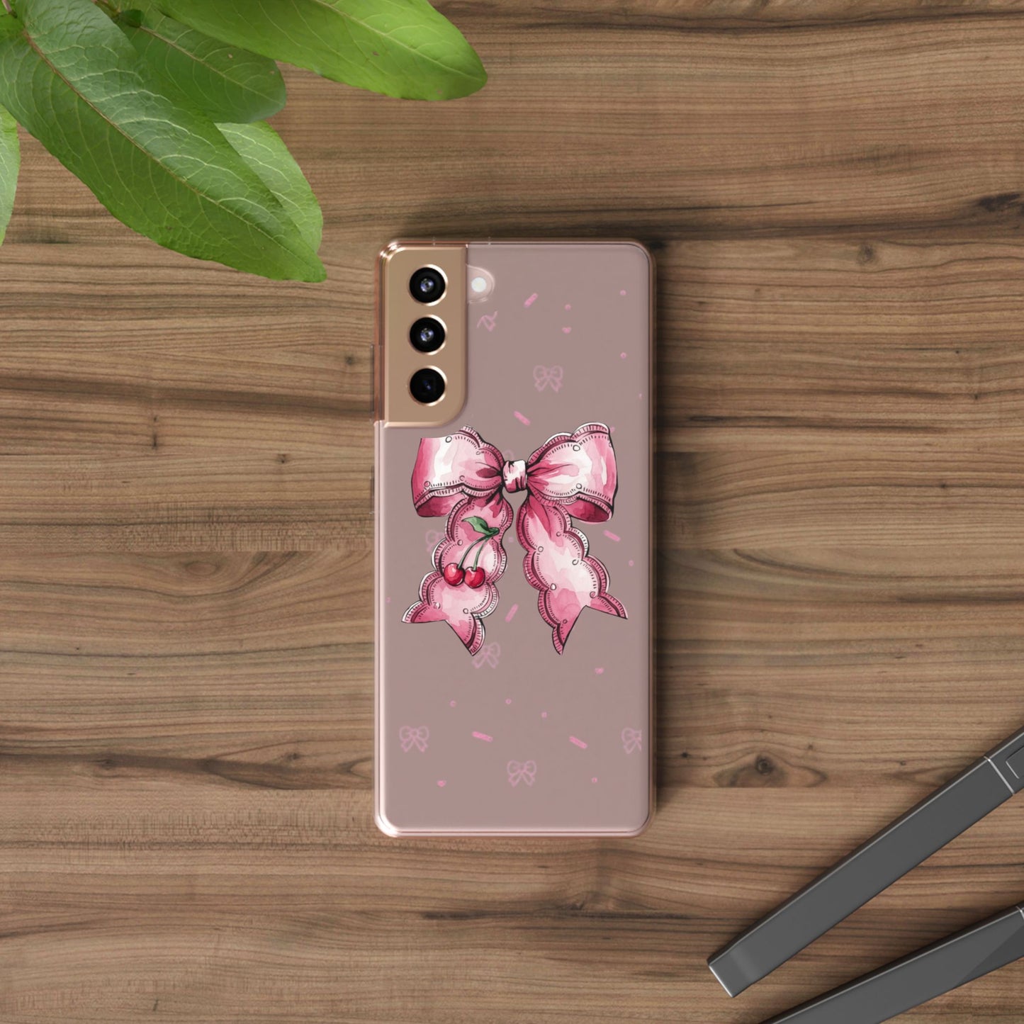 Pink Cherry Bow Clear Phone Case – Cute Kawaii iPhone Cover