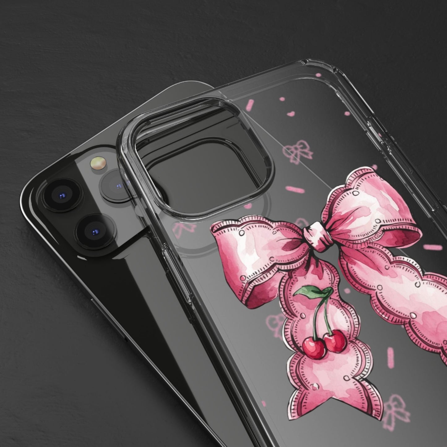 Pink Cherry Bow Clear Phone Case – Cute Kawaii iPhone Cover