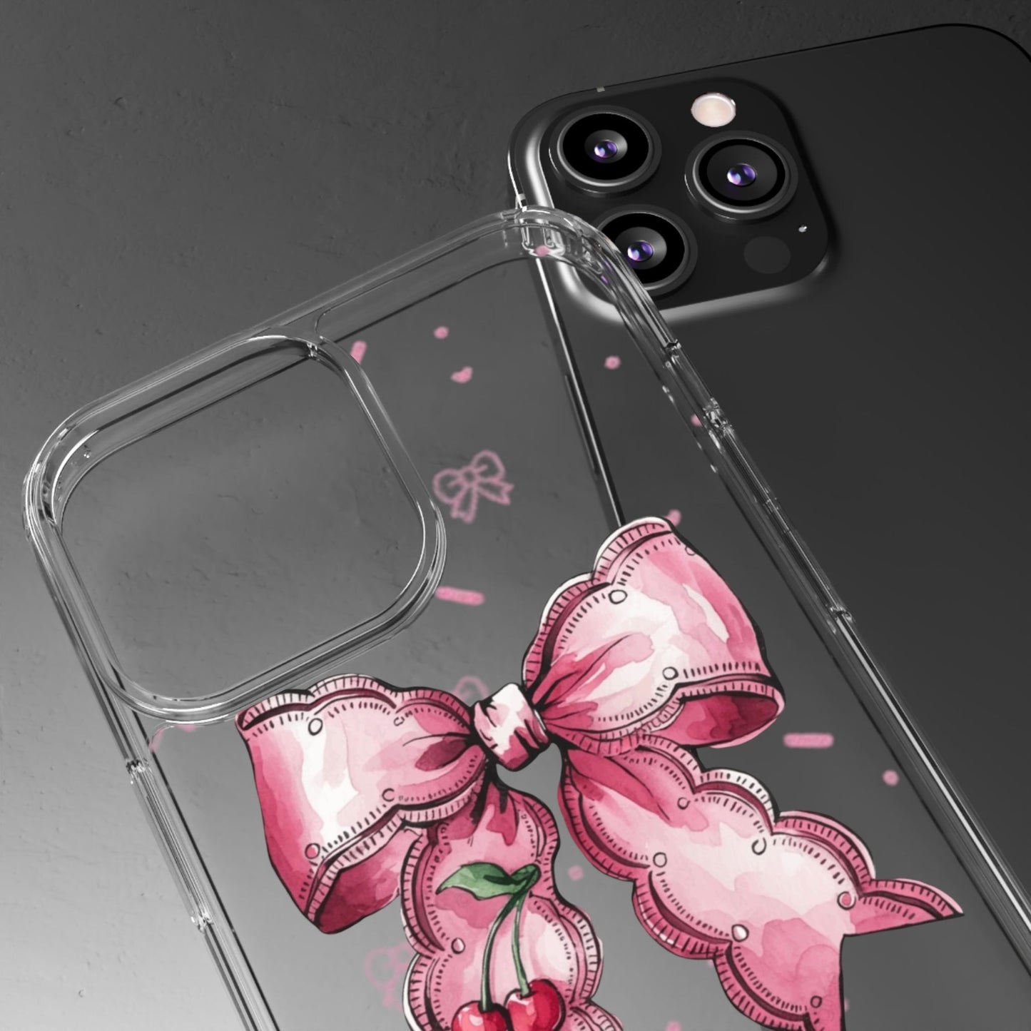 Pink Cherry Bow Clear Phone Case – Cute Kawaii iPhone Cover
