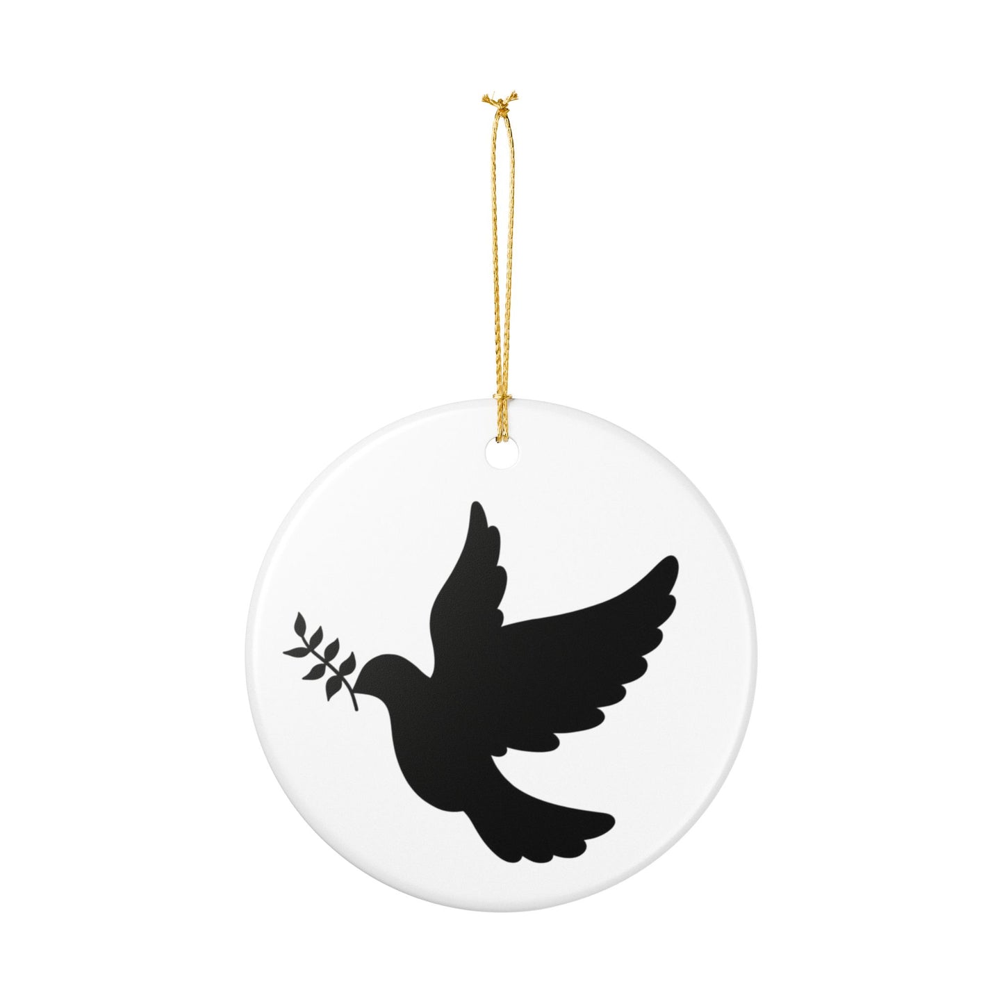 Dove with Olive Branch Ceramic Ornament — Peace Symbol Holiday Decoration