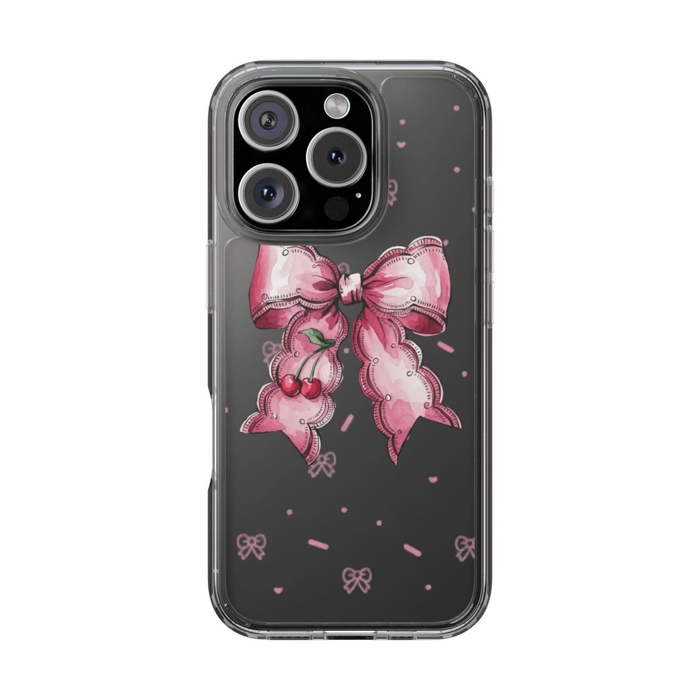 Pink Cherry Bow Clear Phone Case – Cute Kawaii iPhone Cover