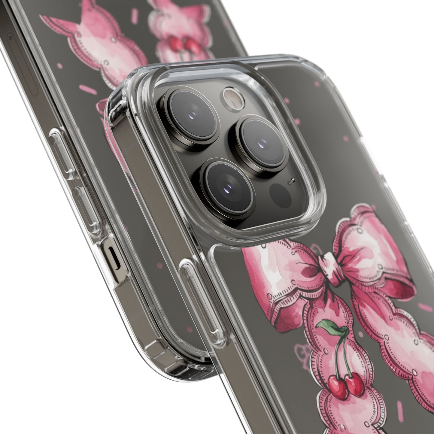 Pink Cherry Bow Clear Phone Case – Cute Kawaii iPhone Cover