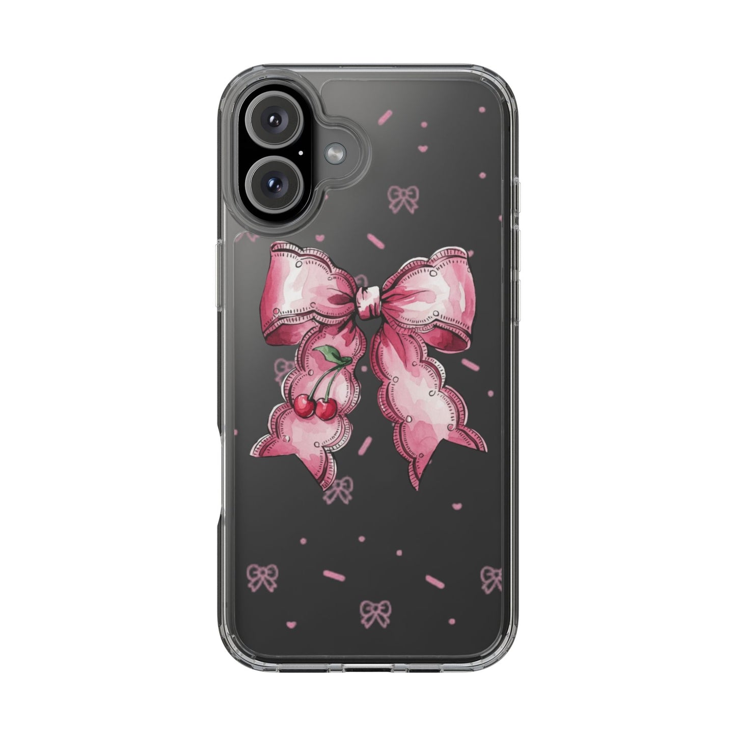 Pink Cherry Bow Clear Phone Case – Cute Kawaii iPhone Cover