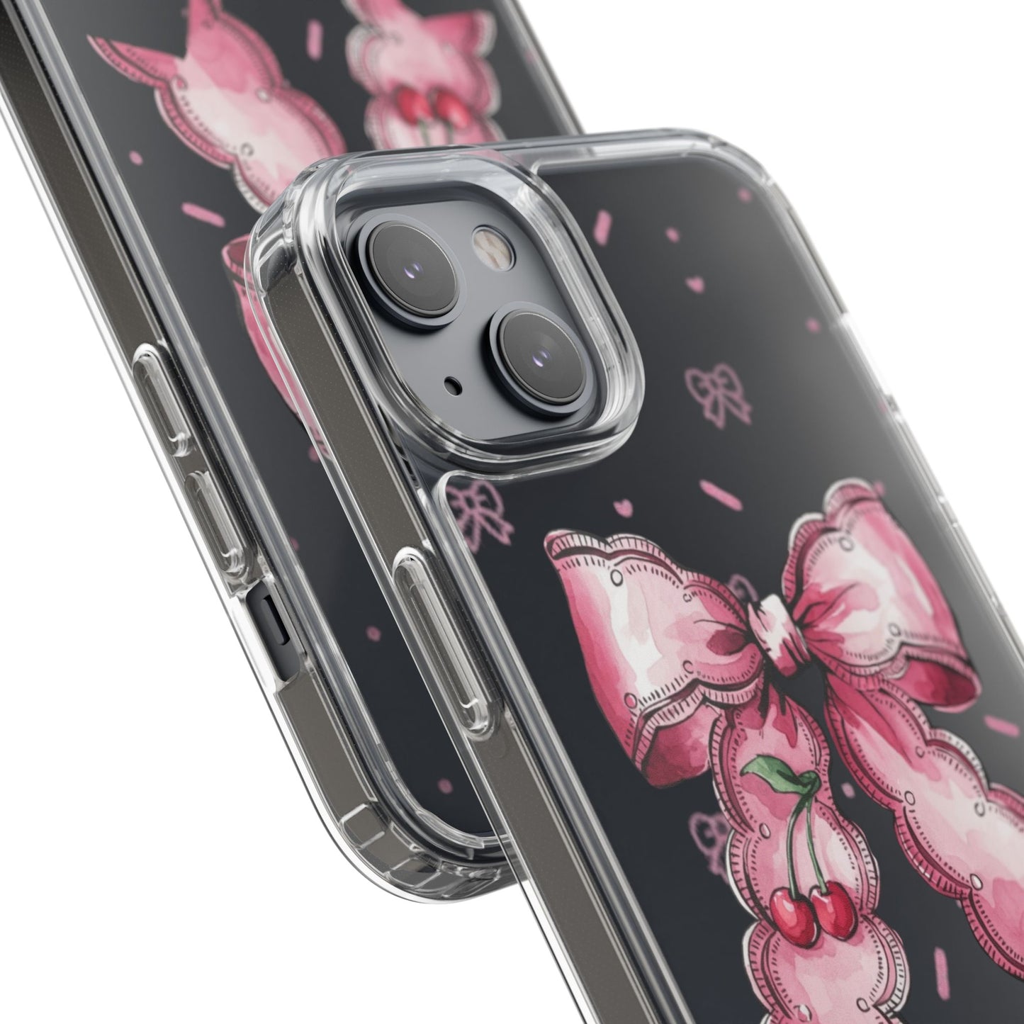 Pink Cherry Bow Clear Phone Case – Cute Kawaii iPhone Cover