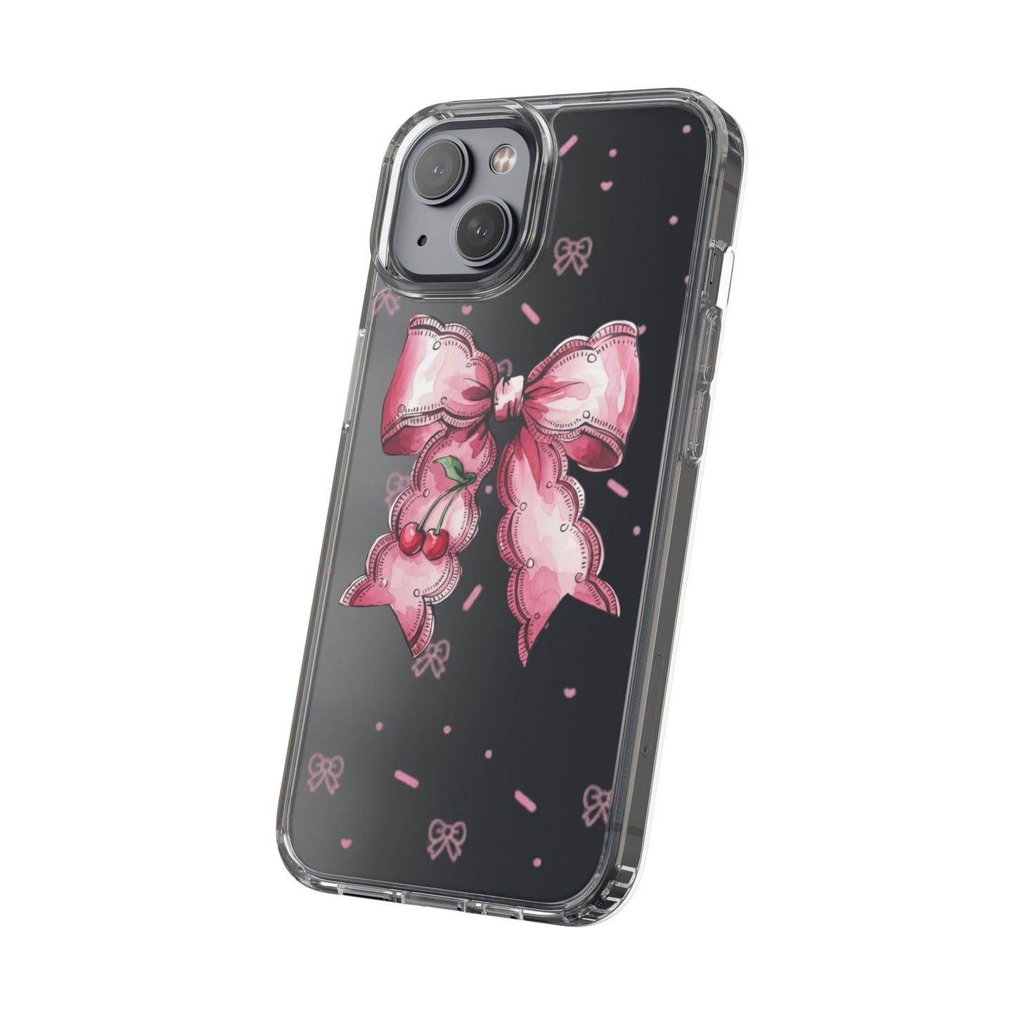 Pink Cherry Bow Clear Phone Case – Cute Kawaii iPhone Cover