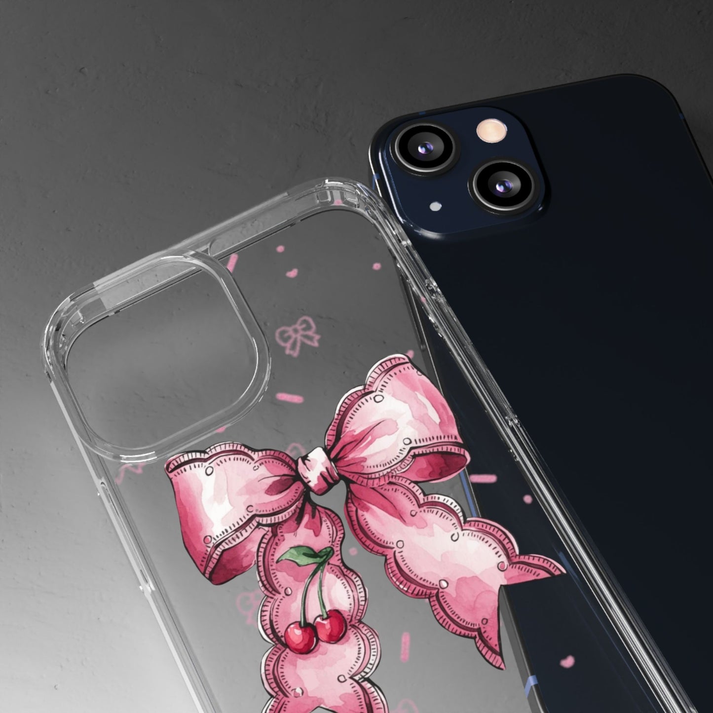 Pink Cherry Bow Clear Phone Case – Cute Kawaii iPhone Cover