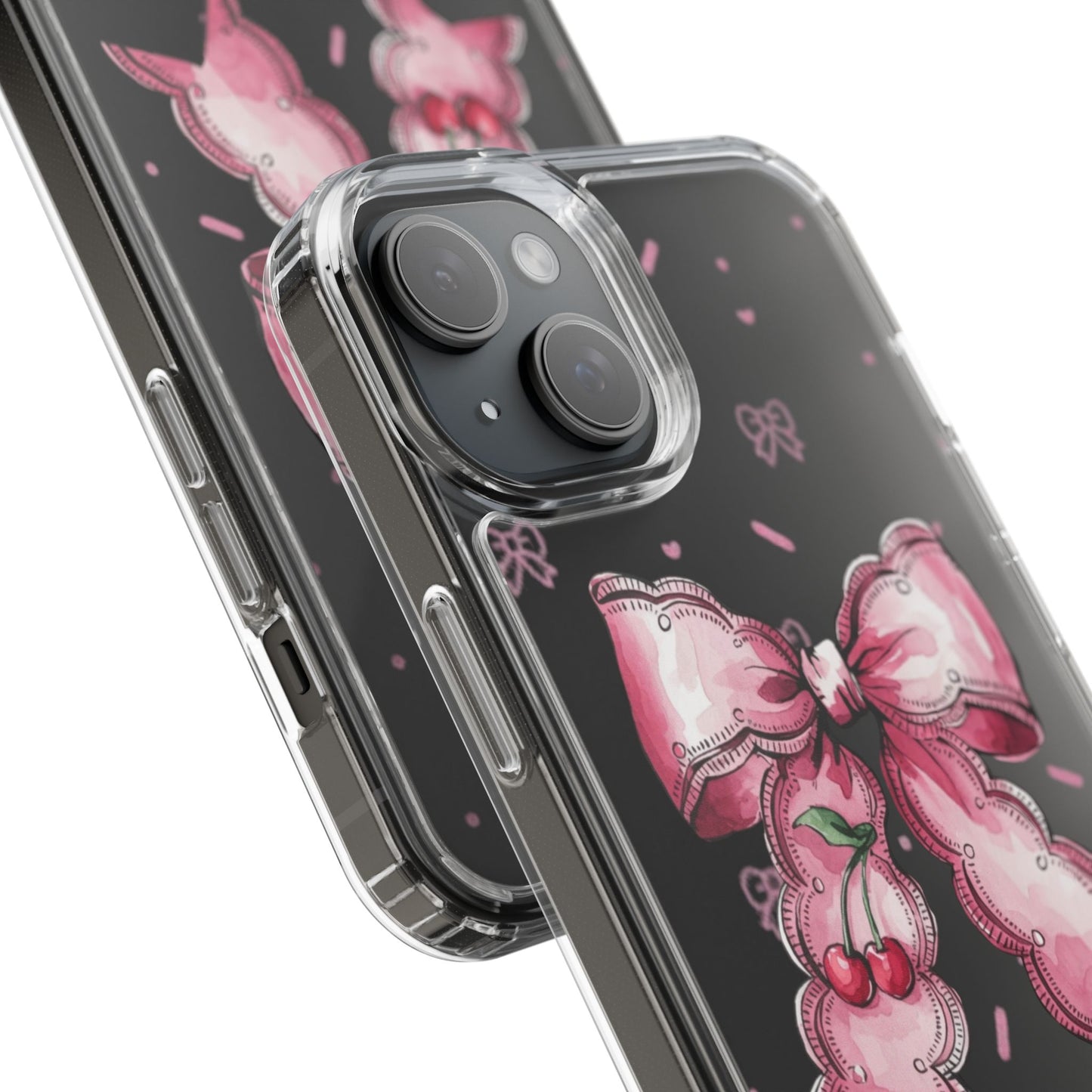 Pink Cherry Bow Clear Phone Case – Cute Kawaii iPhone Cover