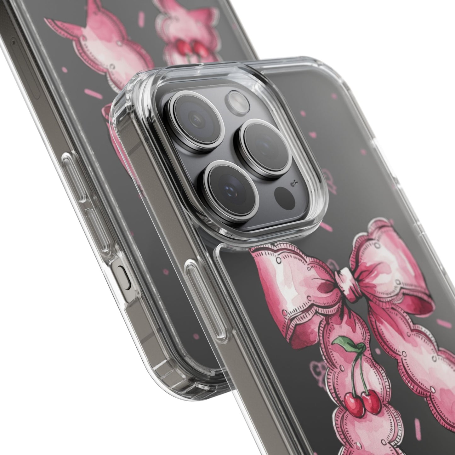 Pink Cherry Bow Clear Phone Case – Cute Kawaii iPhone Cover