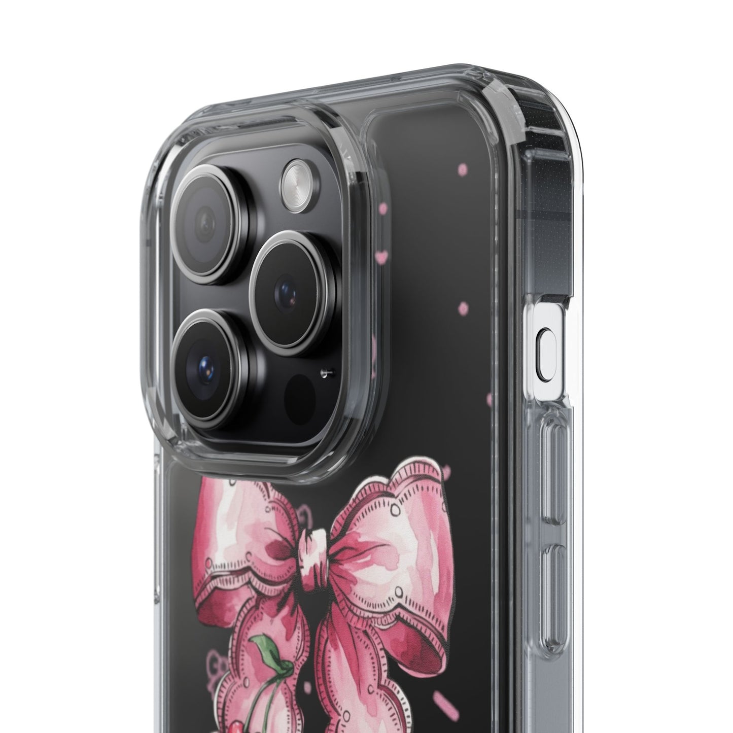 Pink Cherry Bow Clear Phone Case – Cute Kawaii iPhone Cover