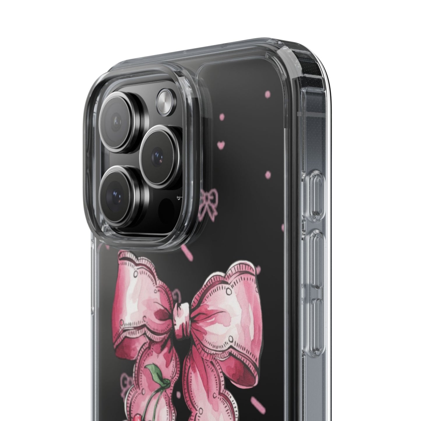 Pink Cherry Bow Clear Phone Case – Cute Kawaii iPhone Cover