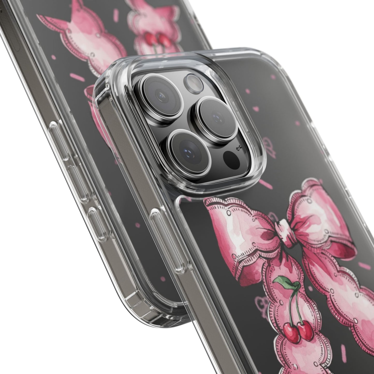 Pink Cherry Bow Clear Phone Case – Cute Kawaii iPhone Cover