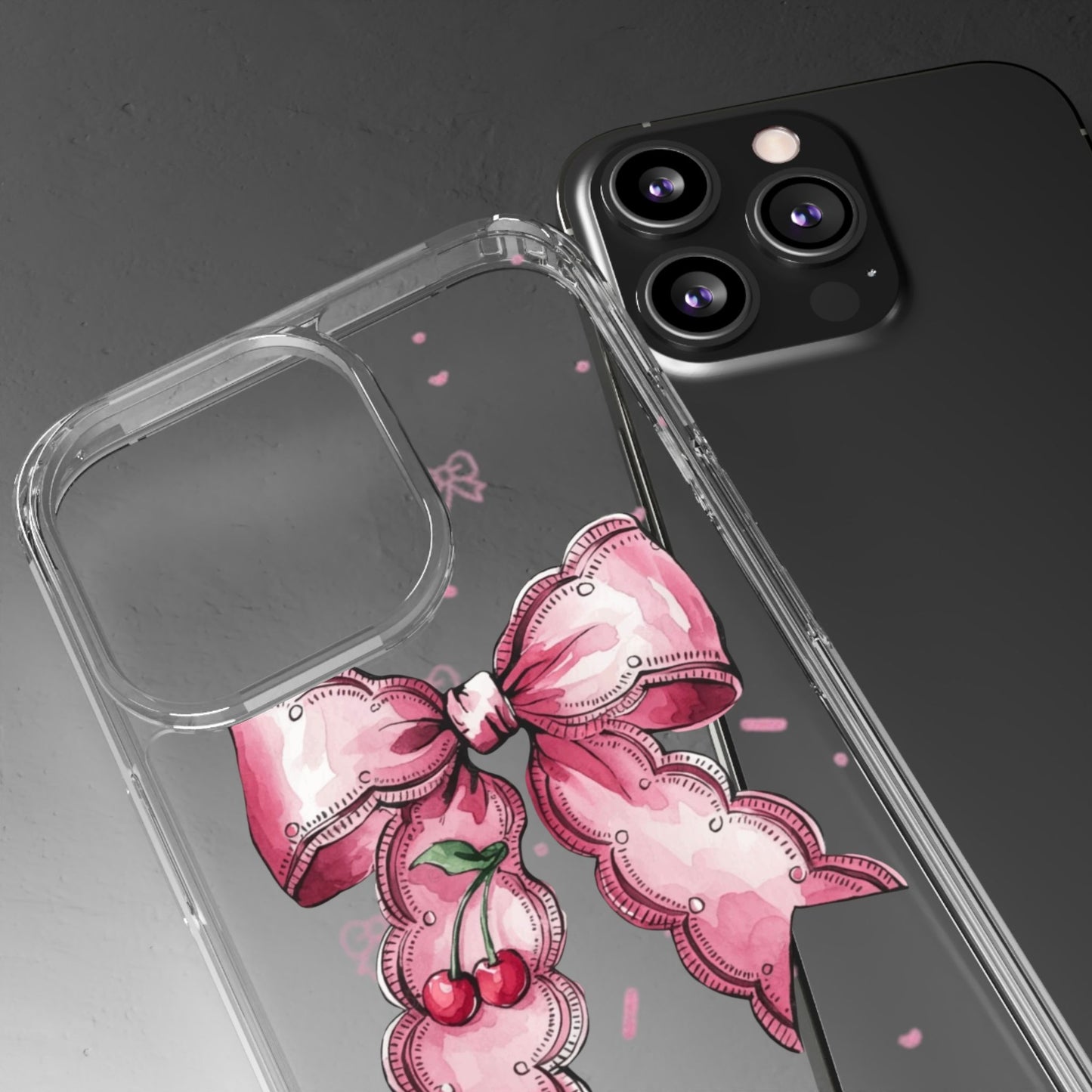 Pink Cherry Bow Clear Phone Case – Cute Kawaii iPhone Cover