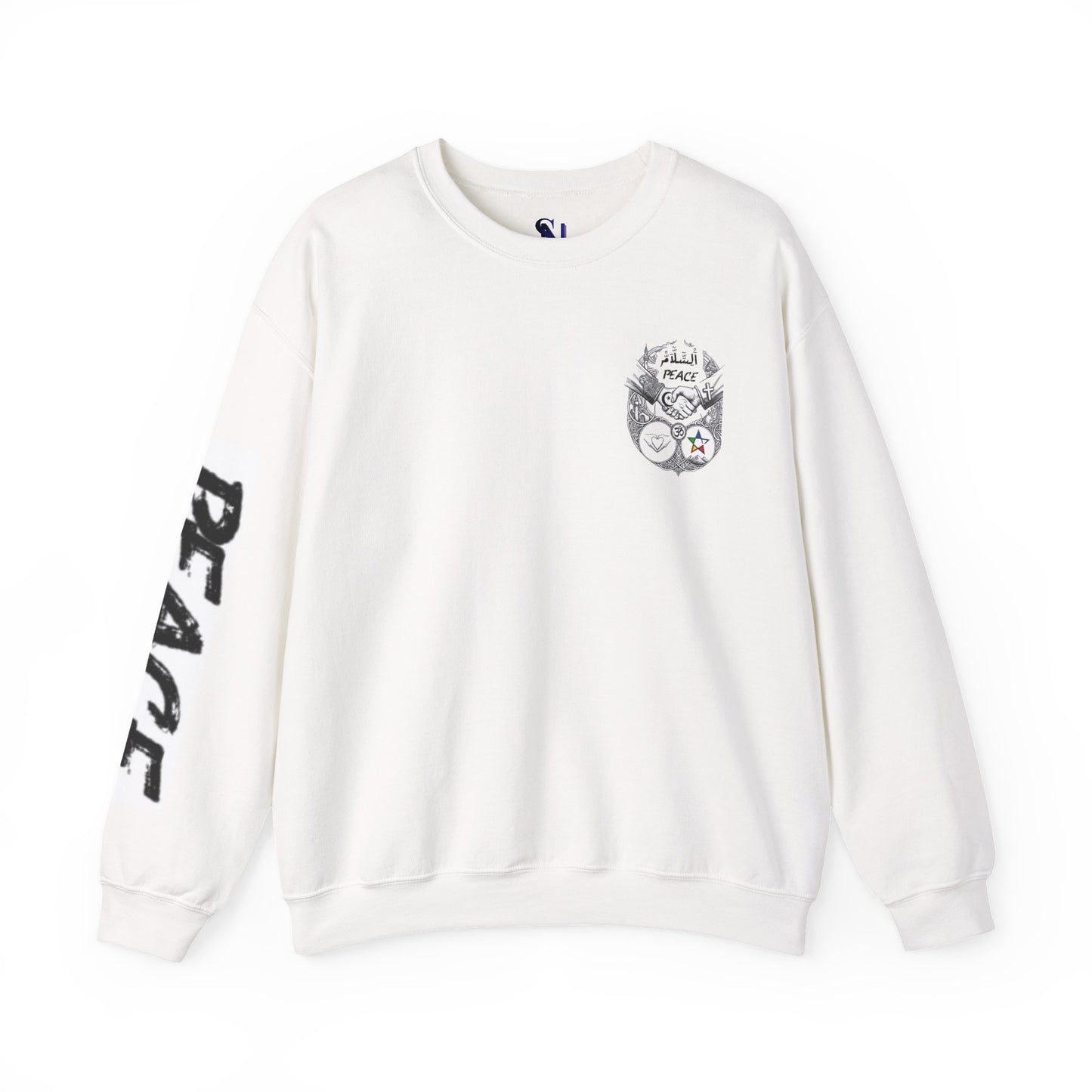 Peace Symbols Crewneck Sweatshirt — Interfaith Handshake Graphic