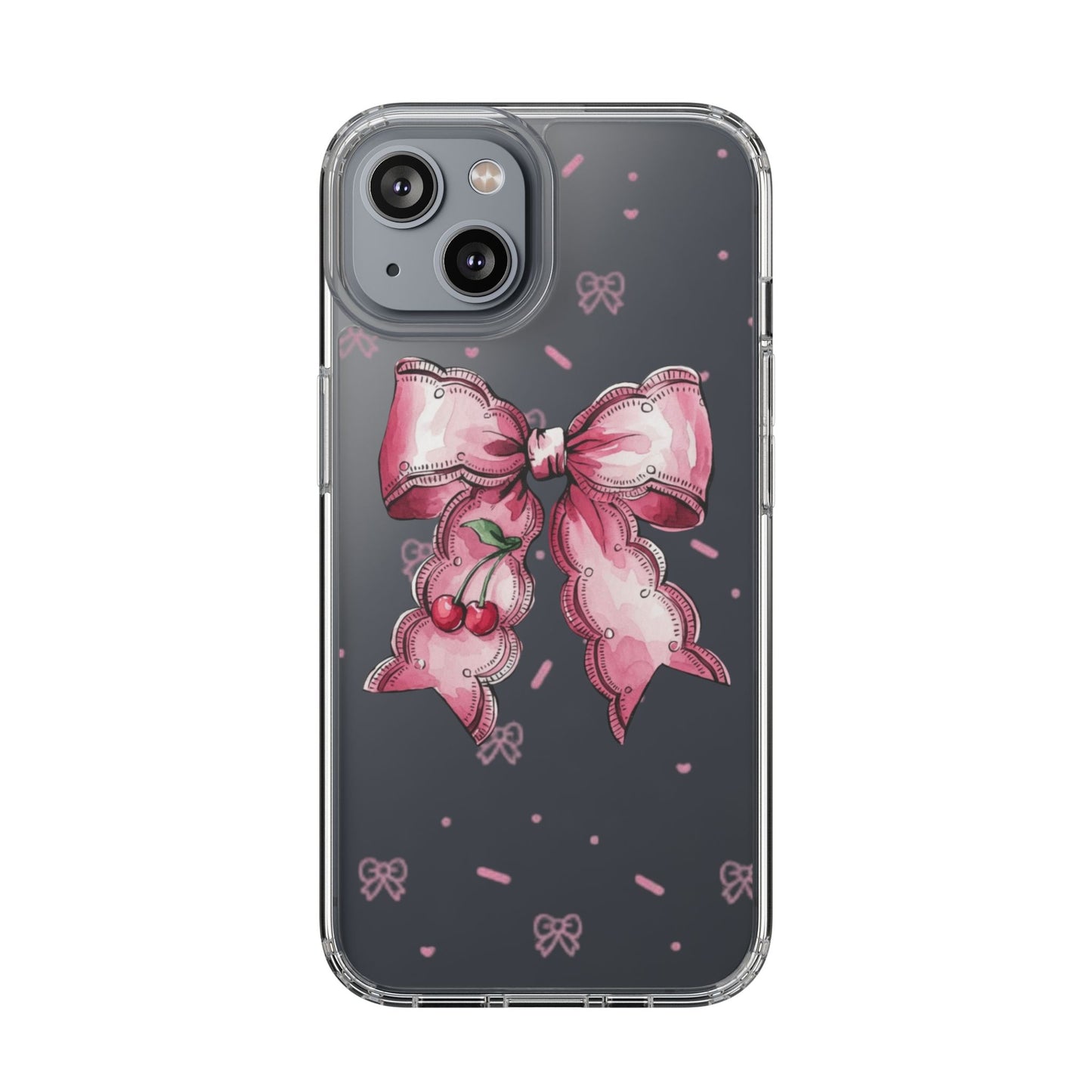 Pink Cherry Bow Clear Phone Case – Cute Kawaii iPhone Cover