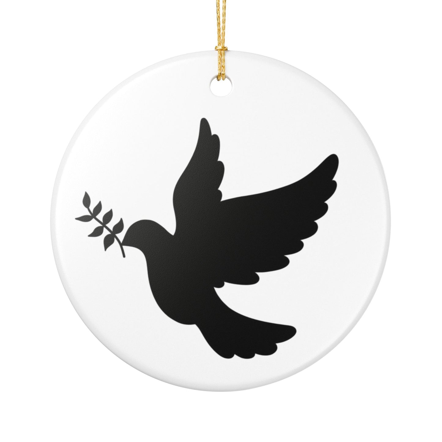 Dove with Olive Branch Ceramic Ornament — Peace Symbol Holiday Decoration