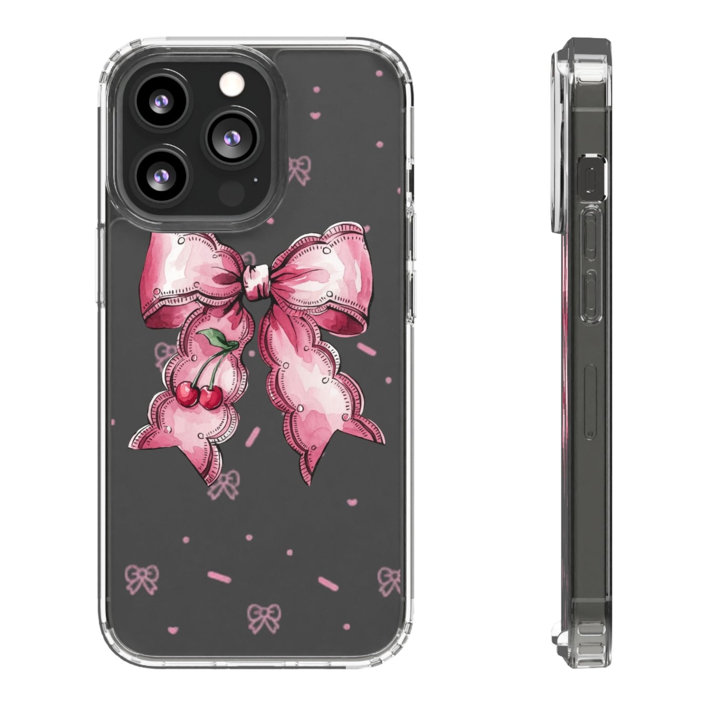 Pink Cherry Bow Clear Phone Case – Cute Kawaii iPhone Cover