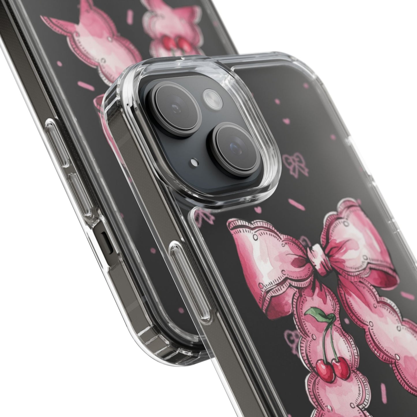 Pink Cherry Bow Clear Phone Case – Cute Kawaii iPhone Cover