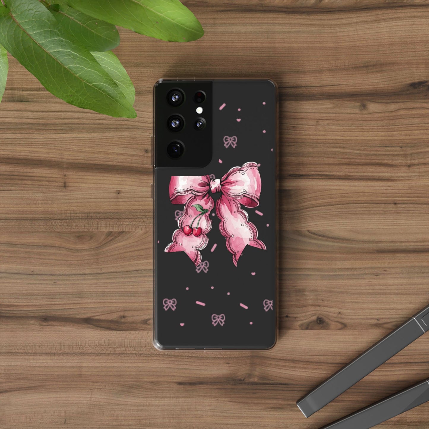 Pink Cherry Bow Clear Phone Case – Cute Kawaii iPhone Cover