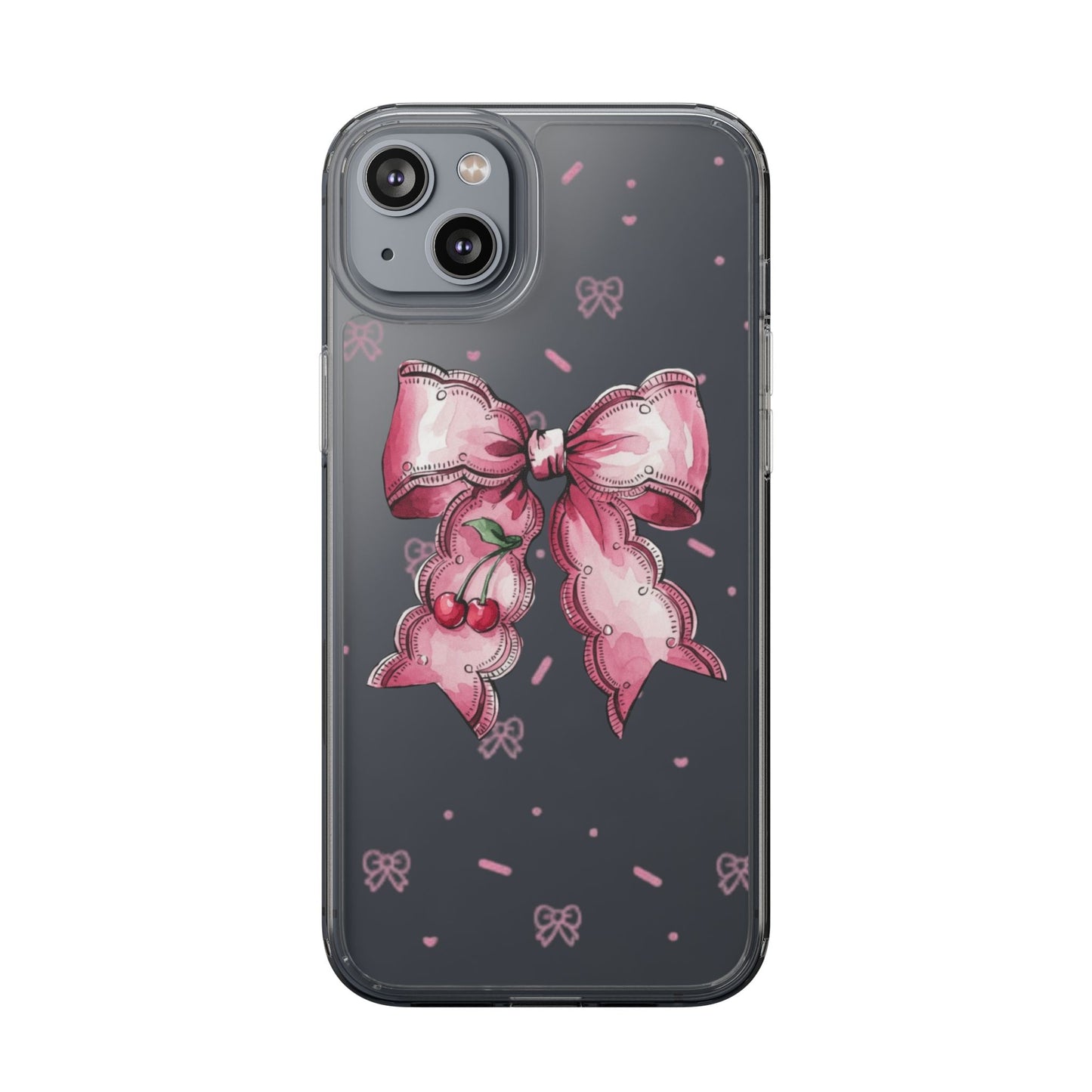 Pink Cherry Bow Clear Phone Case – Cute Kawaii iPhone Cover
