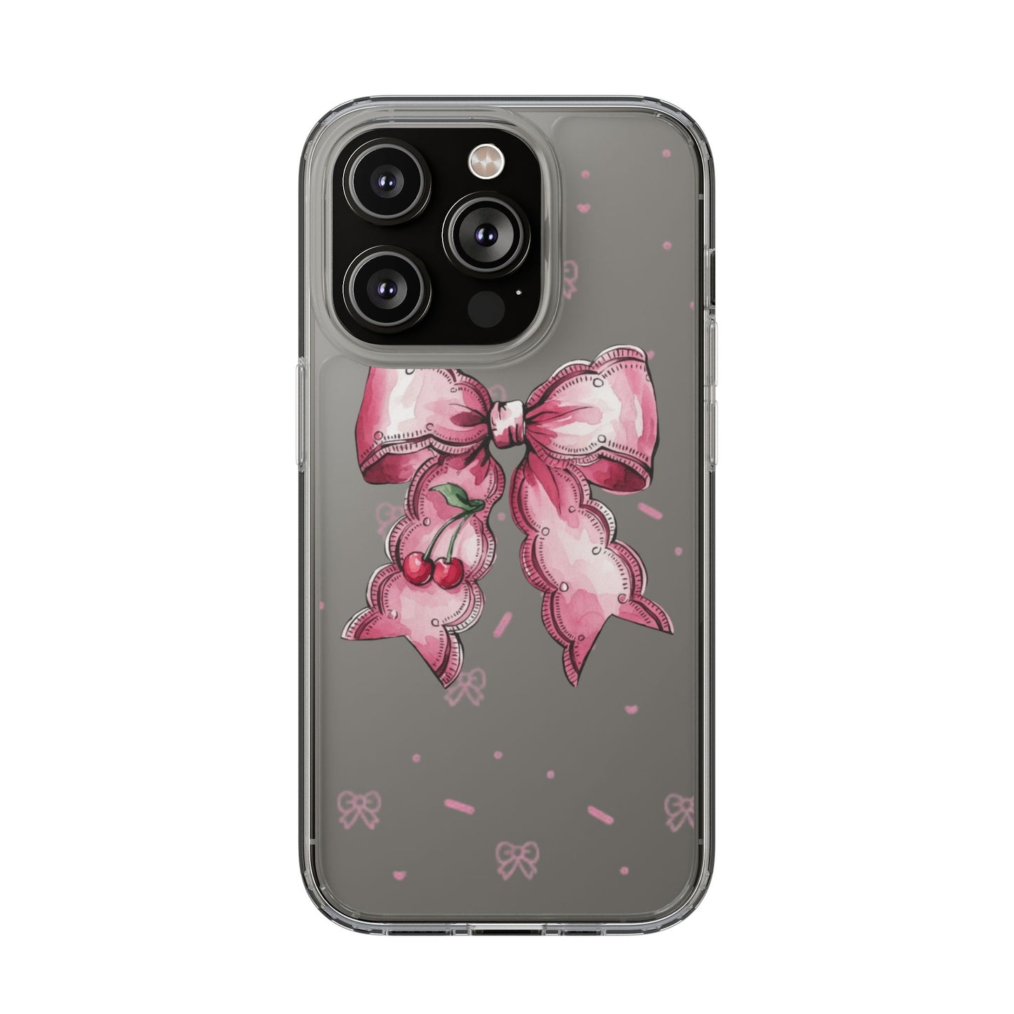 Pink Cherry Bow Clear Phone Case – Cute Kawaii iPhone Cover
