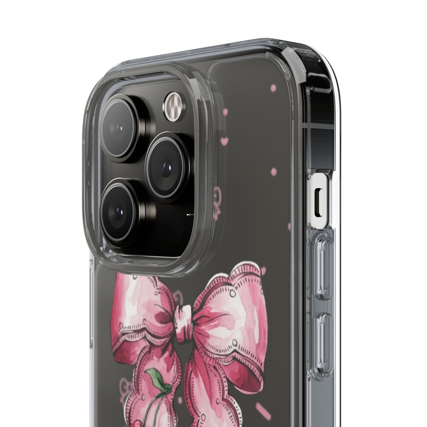 Pink Cherry Bow Clear Phone Case – Cute Kawaii iPhone Cover