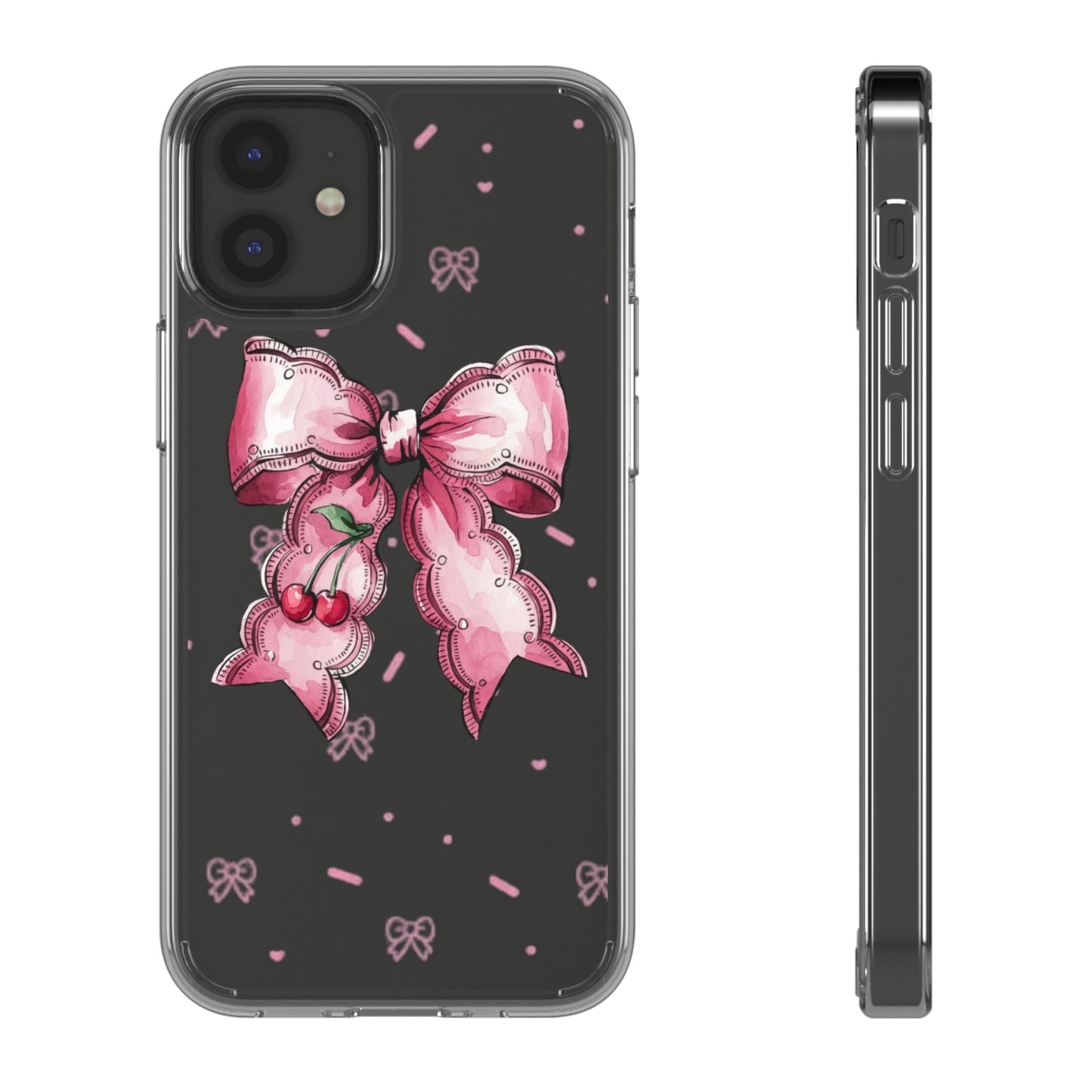 Pink Cherry Bow Clear Phone Case – Cute Kawaii iPhone Cover