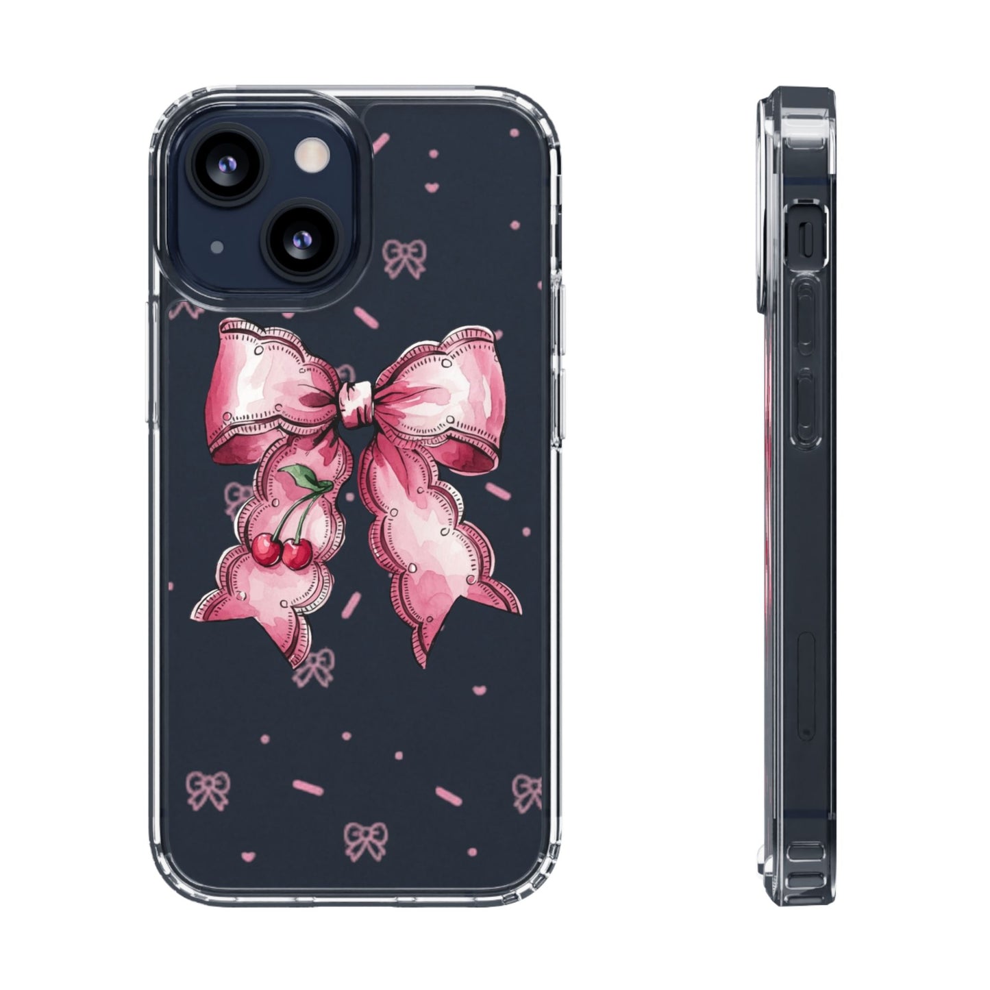 Pink Cherry Bow Clear Phone Case – Cute Kawaii iPhone Cover