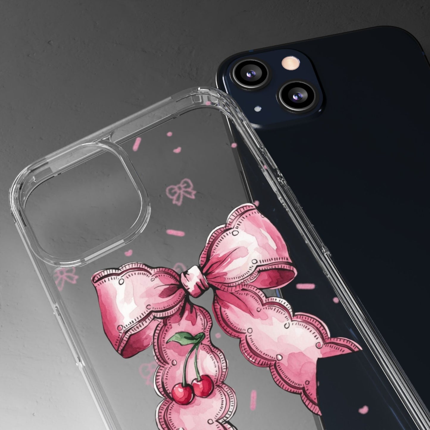 Pink Cherry Bow Clear Phone Case – Cute Kawaii iPhone Cover