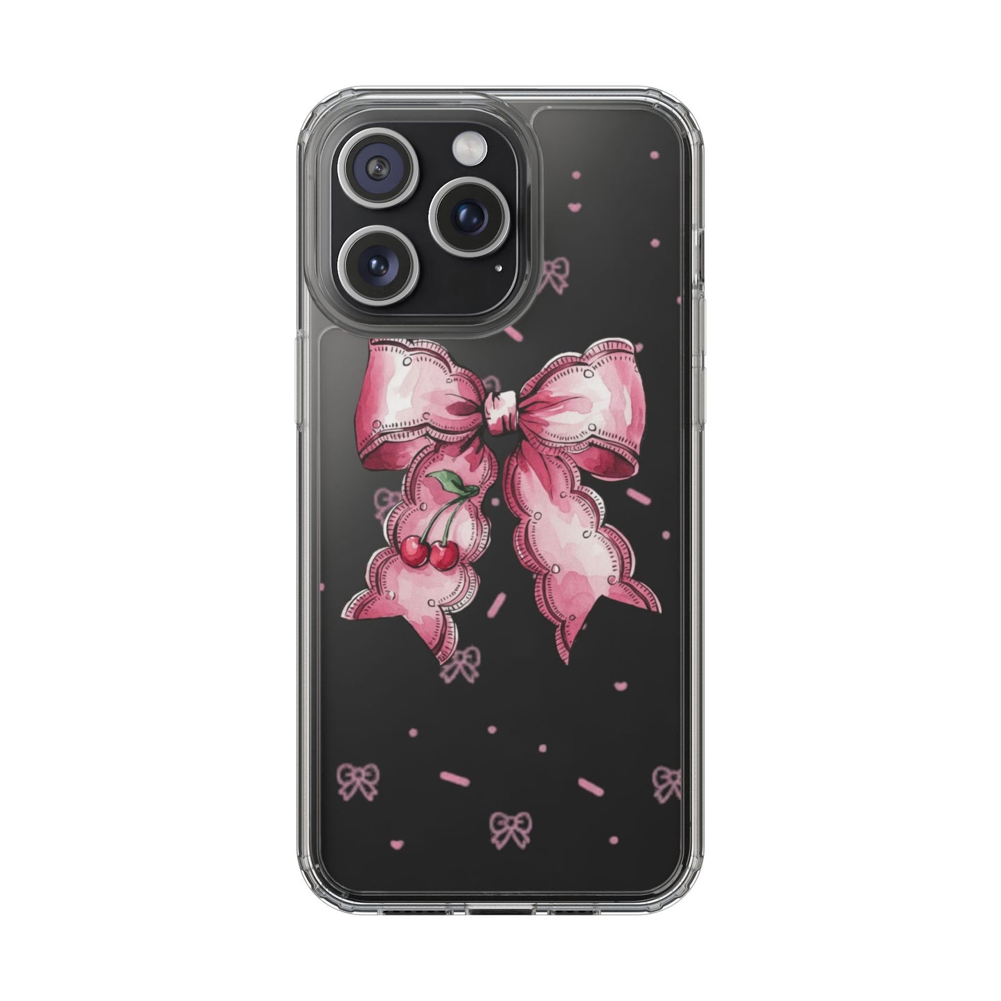 Pink Cherry Bow Clear Phone Case – Cute Kawaii iPhone Cover