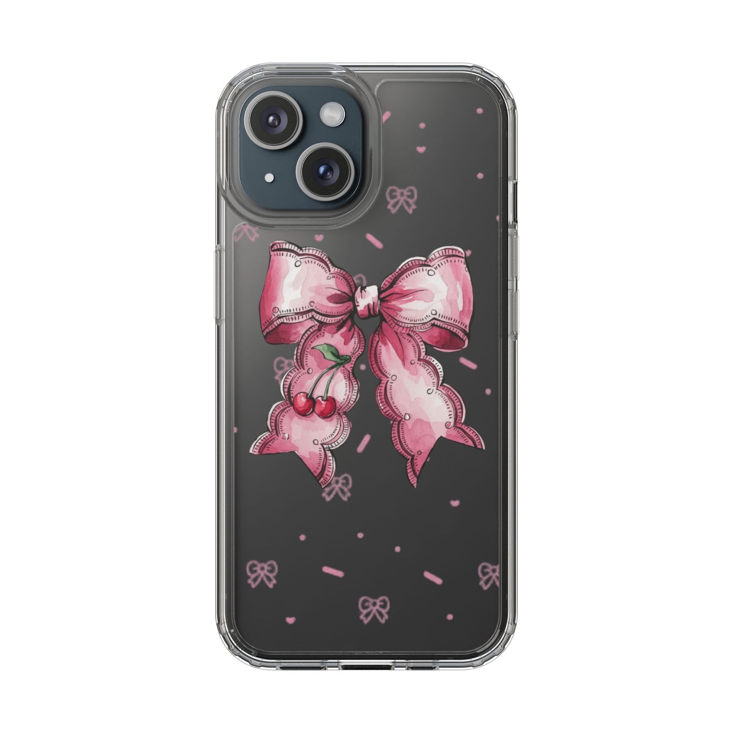 Pink Cherry Bow Clear Phone Case – Cute Kawaii iPhone Cover